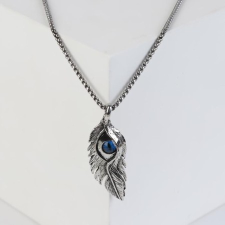 Pompeii pend and eye, blue in black silver, 70 cm.