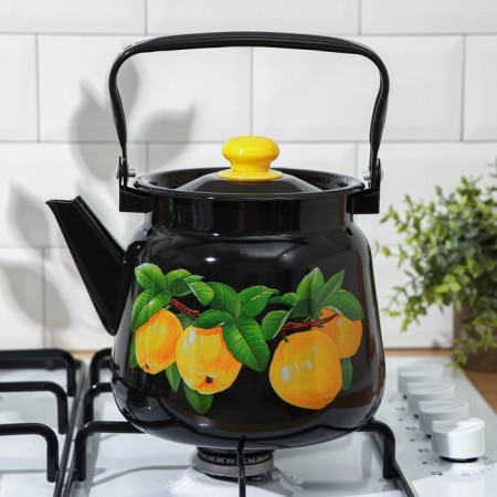 Enamged kettle, 3.5 l, black color, mix drawing-4
