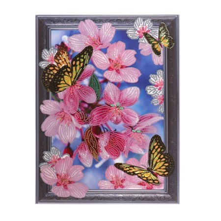 Diamond mosaic with partial filling and uniform rhinestones on the frame "Flowers", 30 x 40 cm-2