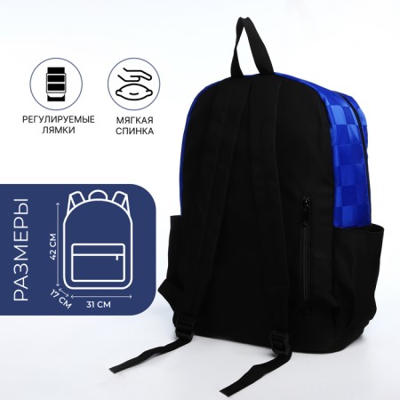 Youth backpack from textiles, 6 pockets, white/blue color-1