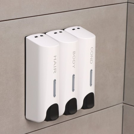 The dispenser for soap, shampoo, shower gel, 3 compartments of 350 ml, white color-3