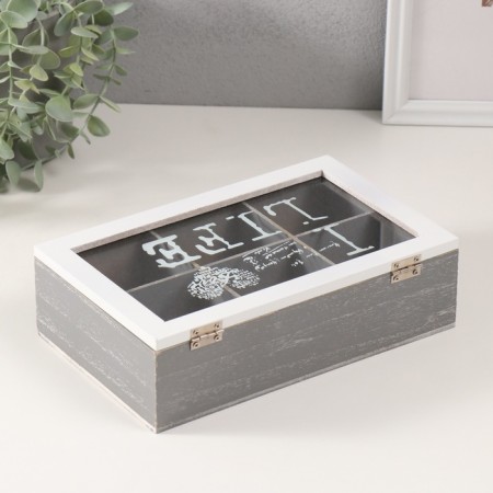 Casket wood 6 divisions "I love life" gray-white 15x24x7 cm-3