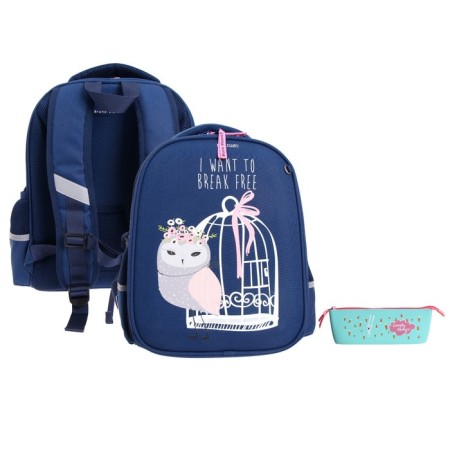 Frame backpack 36 x 28 x 17 cm, + pencil case, Bruno VisConti "Cute Owls. Cooking", blue