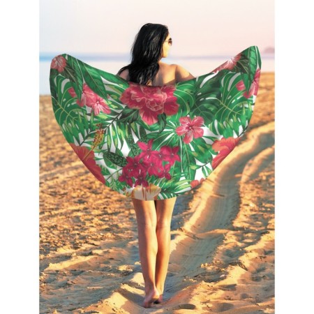 Pareo and beach rug "Tropical flowers", d = 150 cm