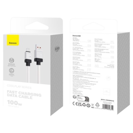 Cable Baseus, Type -C - USB, 5 A, 100 W, 1 m, white-3