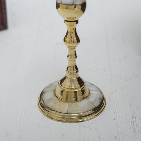 Summary with mother -of -pearl "imagination" per 1 candle, brass 7.5x7.5x13.5 cm-3