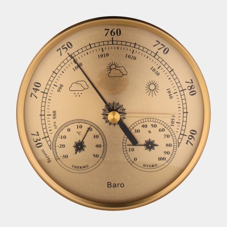 Mechanical barometer, weather station, wall, gold frame, D = 13 cm-2
