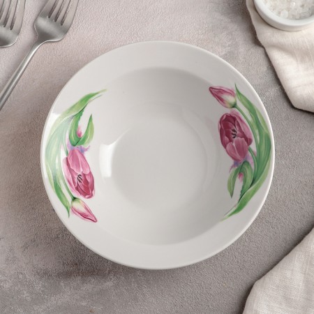 Pink Tulips bowl, 300 ml, D = 17 cm, Mix drawing-1