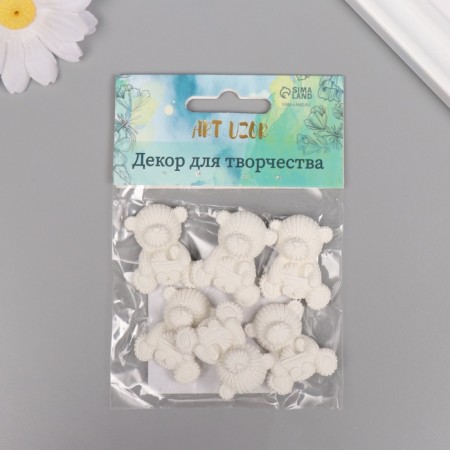 Decor for the creativity of Polystone "Bear with stroller" White set 6 pcs 2.5x3 cm-3