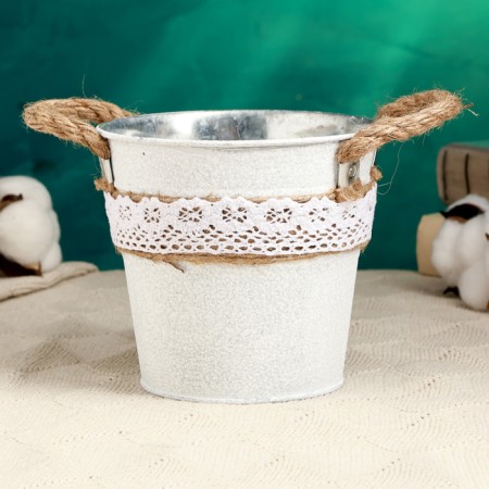 Kashpo "Vederko Lindberg" white with handles, 13x13x12cm-3