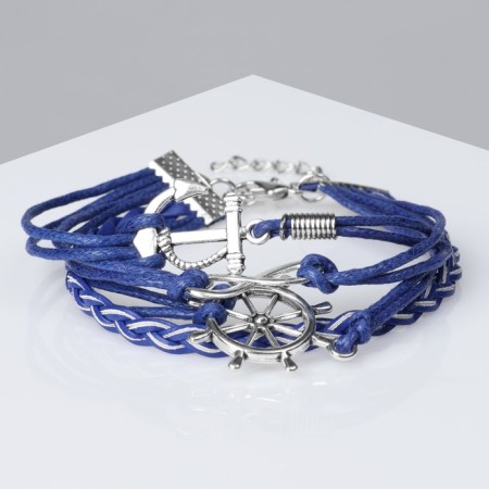 Unisex Bracelet "Magic of Signs" anchor and helm, blue color with silver, 18 cm