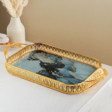 Blue marble dessert stand, 56 × 29.5 × 6.7 cm, the color of the metal of the gold