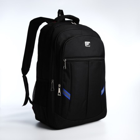Youth backpack from textiles, 2 parts with lightning, 4 pockets, black/blue color-2