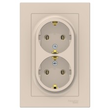 Double SE AtlasDesign, 16 A, 250 V, built -in, with salary, IP20, beige, Atn000224