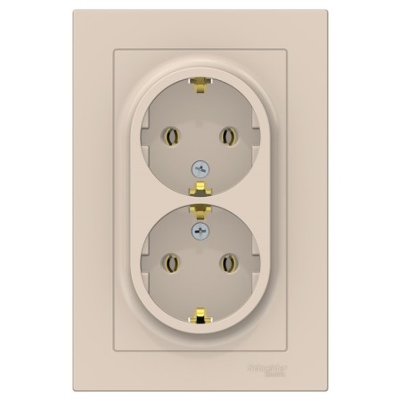 Double SE AtlasDesign, 16 A, 250 V, built -in, with salary, IP20, beige, Atn000224