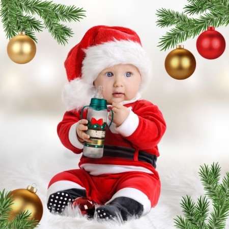 Little Gentleman feeding bottle, New Year's, classic throat, 3 months, 250 ml., Cylinder, with handles-1