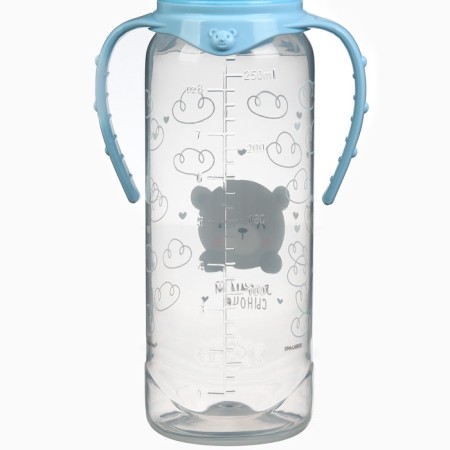 A bottle for feeding "Our beloved son" 250 ml cylinder, with handles, blue color-5