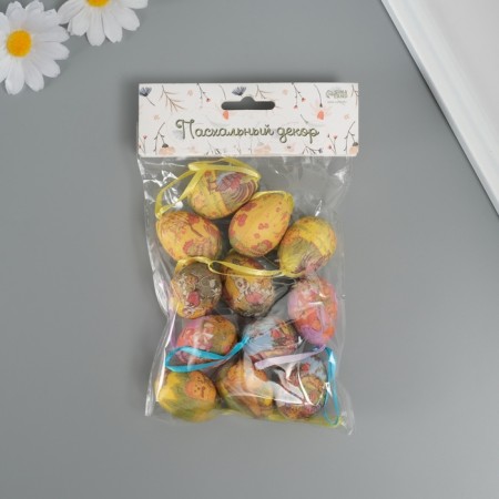 Decor Easter suspension "Egg - cockerel with chickens" set of 12 pcs egg 3x4 cm-3