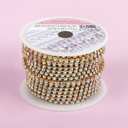 Chain with rhinestones, with holography, metal, glass, 2.5 mm, 9 ± 1 m, gold color-5
