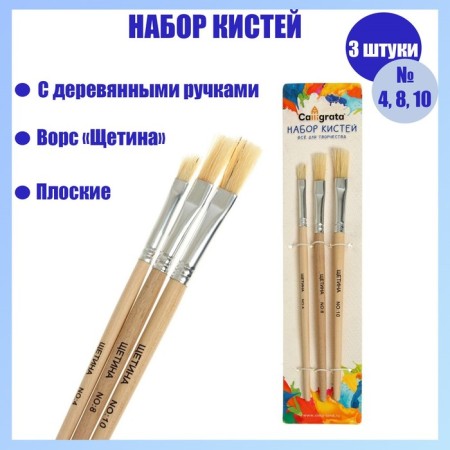 Set of brushes bristles 3 pieces: No. 4, 8, 10, flat-1