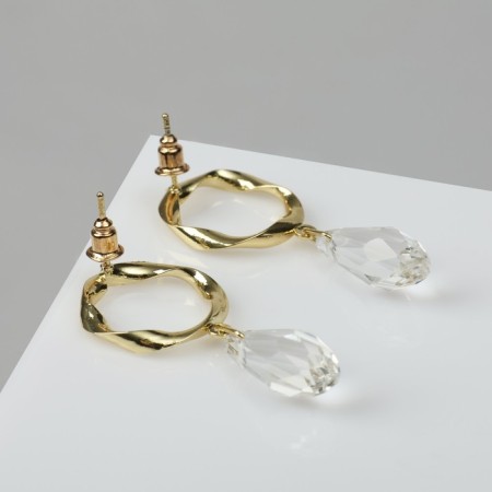 Earrings with rhinestones "sia" drops, white color in gold-2