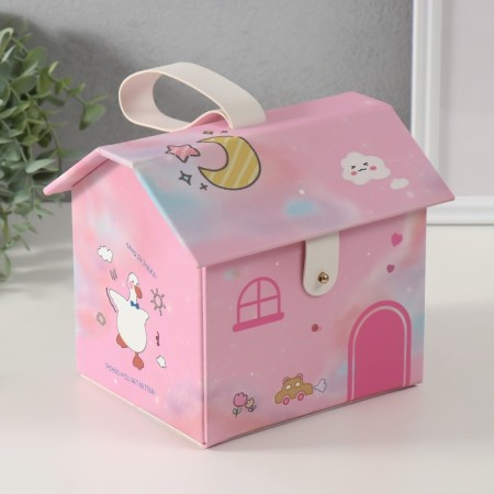 Casket to the leatherette for decorations house "Diplon" pink 16.5x19x16.5 cm-1