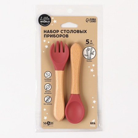 A set of children's cutlery, fork and spoon M&B (silicone, bamboo), cherry-2