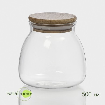 Glass Bank for bulk products with bamboo cover Bellatenero Bamboo, 500 ml, 9.5 × 10 cm