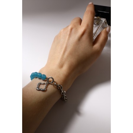 Bracelet "Flower" chain, blue color in silver, l = 16 cm-1