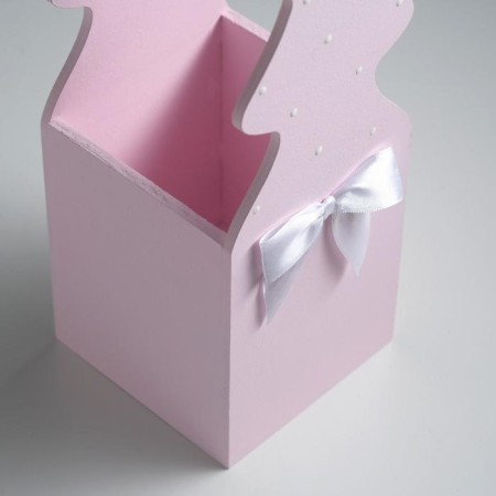 Gift box "Christmas tree" (12*12*42) tree, MDF 6 mm, painted, decorated, pink pastel-white-4