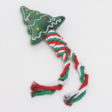 A squeaking toy, soft for dogs "Christmas tree" with a rope, 32 cm-1