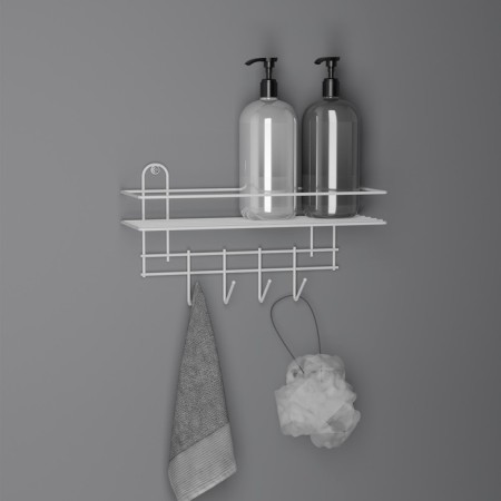 Bath shelf straight, 4 hooks, 33 × 12.5 × 21 cm, white color-5