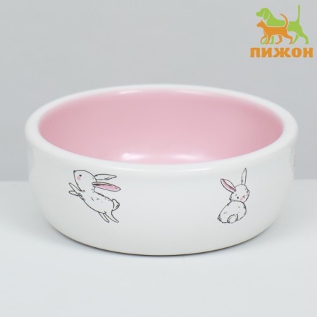 Ceramic bowl for rabbits 200 ml 10 x 3.7 cm, white-pink-1