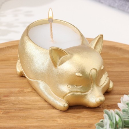 Candle "Corgi" in a candlestick of gypsum, 8.5x13x7cm, gold