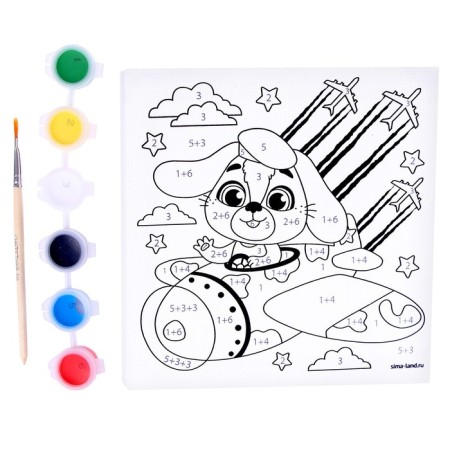 Picture on numbers for children "Puppy on an airplane", 15 x 15 cm-3