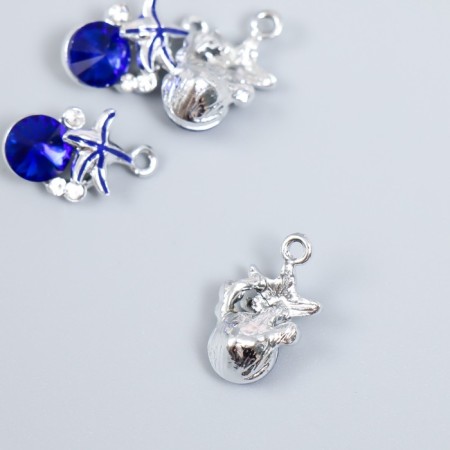 Decor for creativity metal, rhinestones "Sea star with pebbles" Blue 1.8x1 cm-1