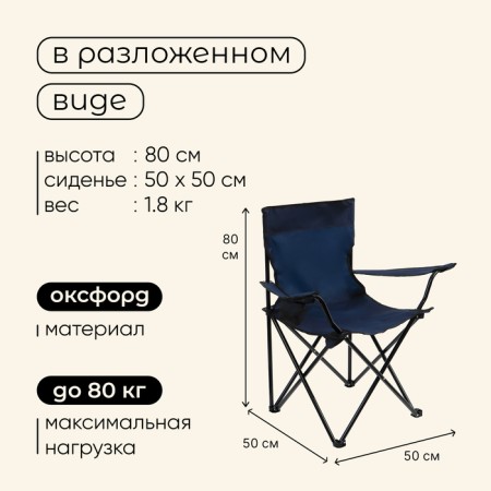 Tourist chair maclay, with a cup holder, 50x50x80 cm, blue color-2