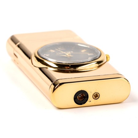 Gas lighter "style", piezo, with a clock, with backlight, gold-3