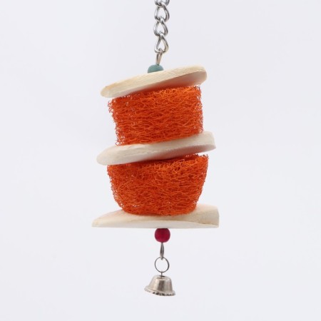 A toy with a karakatitsa carapace, lufoi and bell, 20 x 5 cm, orange