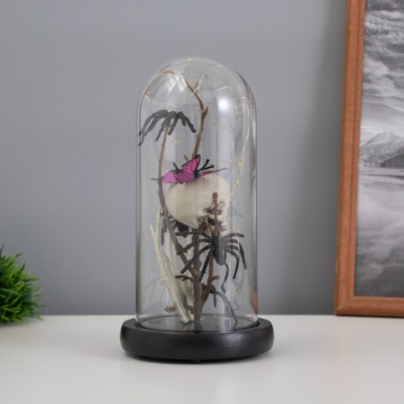 Halloween lamp “Skull with spiders” 1.5W, LED, 3XAAA, Black USB 11x11x21cm-4