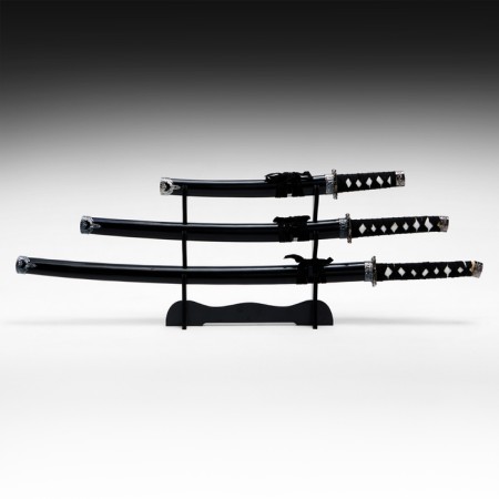 Suv. Product Katana 3V1 on a stand, scabbard wood, black gloss 54/81/100cm, hilt mix-1