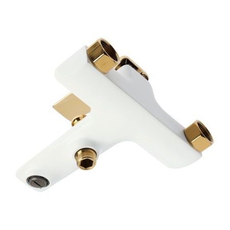 Bath mixer Zein Z3891, single -leaf, watering can 3 modes, hose, holder, white/Gold-6