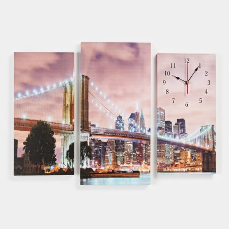 Carty clock is wall-mounted, modular "luminous bridge", silent, 60 x 80 cm, triptych