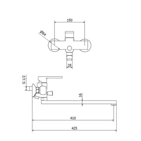 Zipponi Spline bathtub mixer, 1-bonded with a divertor, pour 350 mm, with hand watering can-1