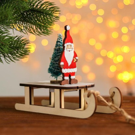 New Year's decor with the backlight "Santa Claus on the sled" 2 round, 8x18x15.5 cm