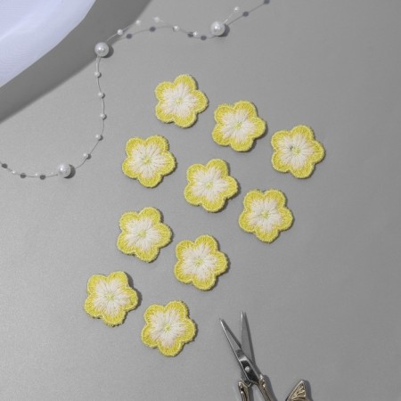 Knitted elements "flowers", 2.8 × 2.8 cm, 10 pcs, yellow/white color-1