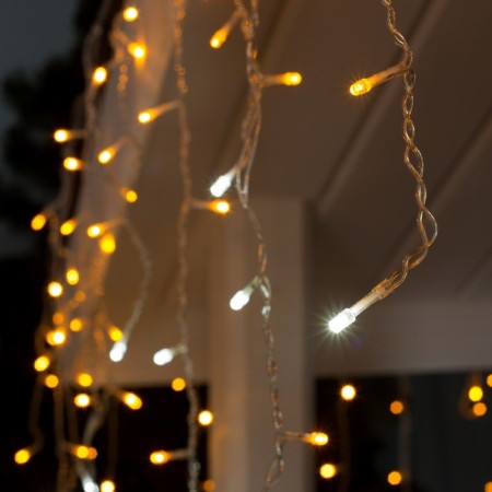 Garland "fringe" 3 × 0.6 m, IP44, UMS, transparent thread, 160 LED, yellow glow, white flicker, 220 V-1
