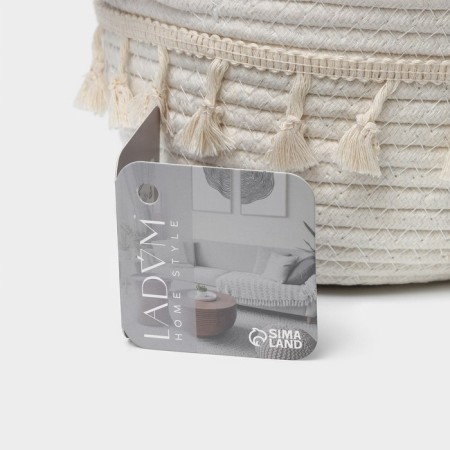 Basket for storage ladled handmade LadoM "Vilena", 38 × 22 × 12 cm, white color-7