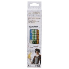 A set of pencils of the black -graphic (simple) Harry Potter, NV, 6 pieces, with an eraser, sharpened, round building
