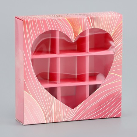 Box for sweets with a shell 9 pcs "Heart", 13.7 x 13.7 x 3.5 cm. Confectionery packaging-1